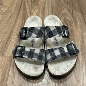Birkenstock Plaid Shearling Sandals